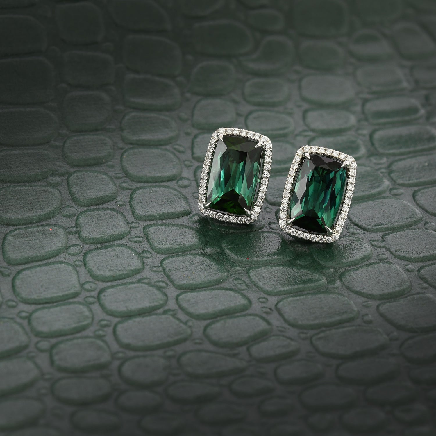 Green Tourmaline Halo Earrings
