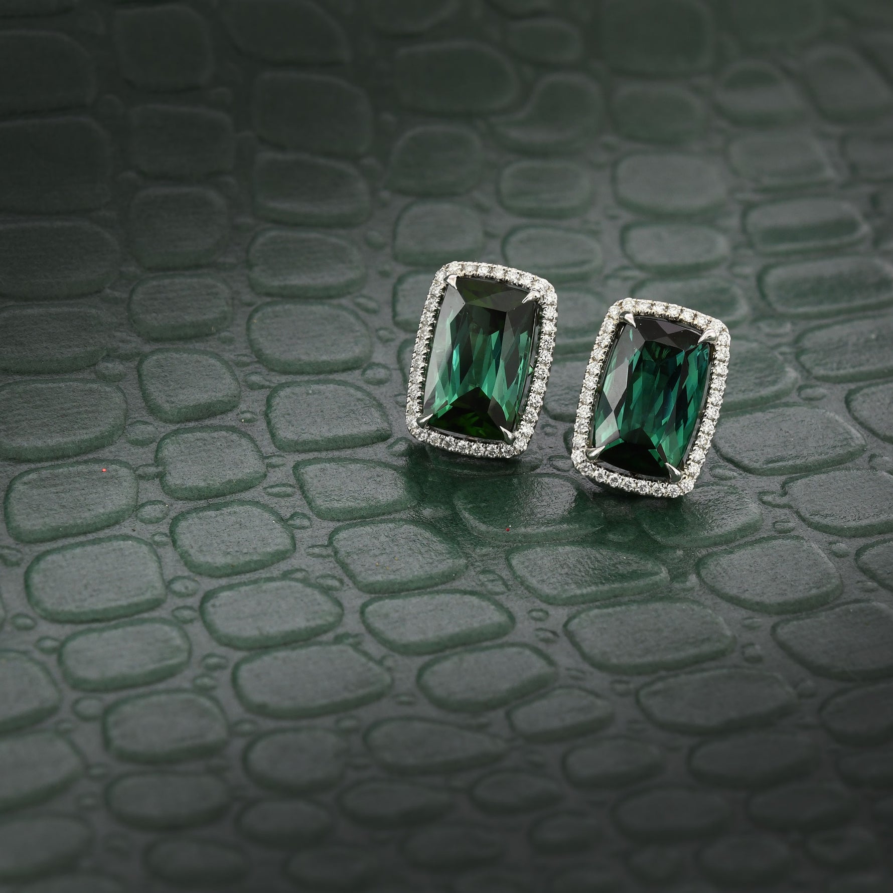 Green Tourmaline Halo Earrings