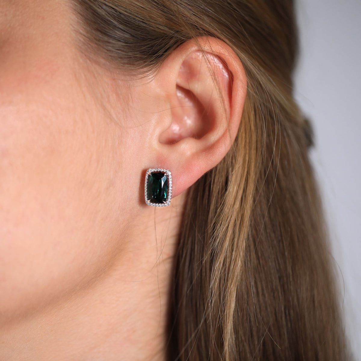 Green Tourmaline Halo Earrings