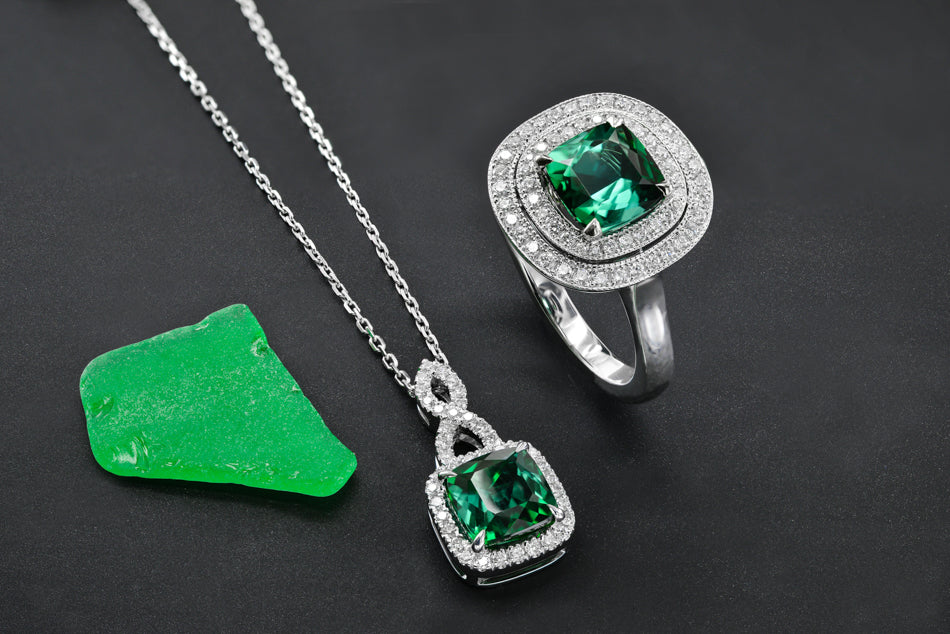 Green Tourmaline and  Diamond Drop Pendant