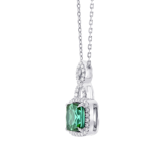 Green Tourmaline and  Diamond Drop Pendant