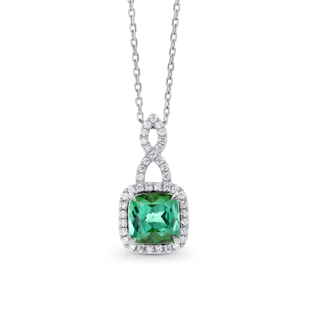 Green Tourmaline and  Diamond Drop Pendant
