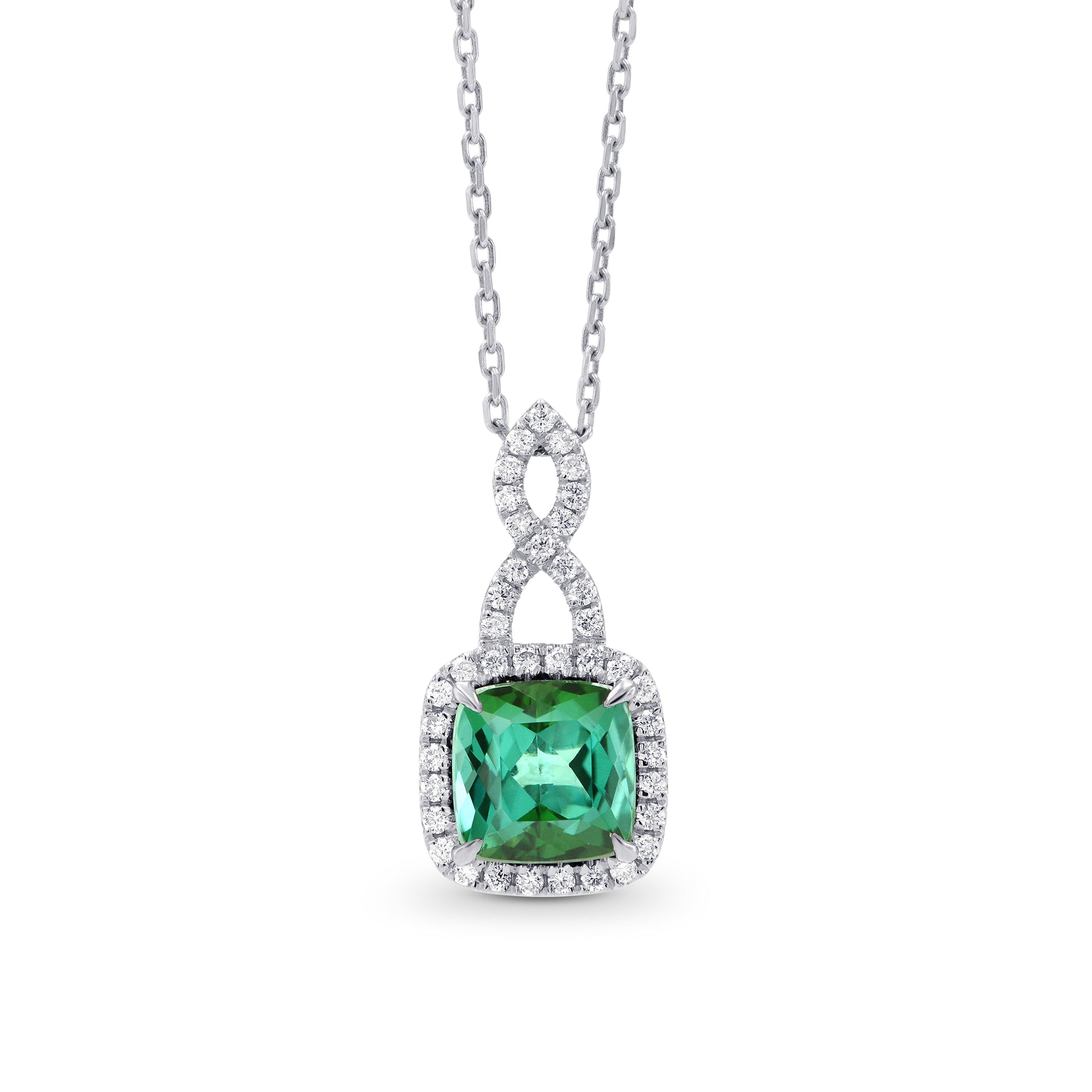 Green Tourmaline and  Diamond Drop Pendant