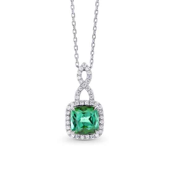 Green Tourmaline and  Diamond Drop Pendant