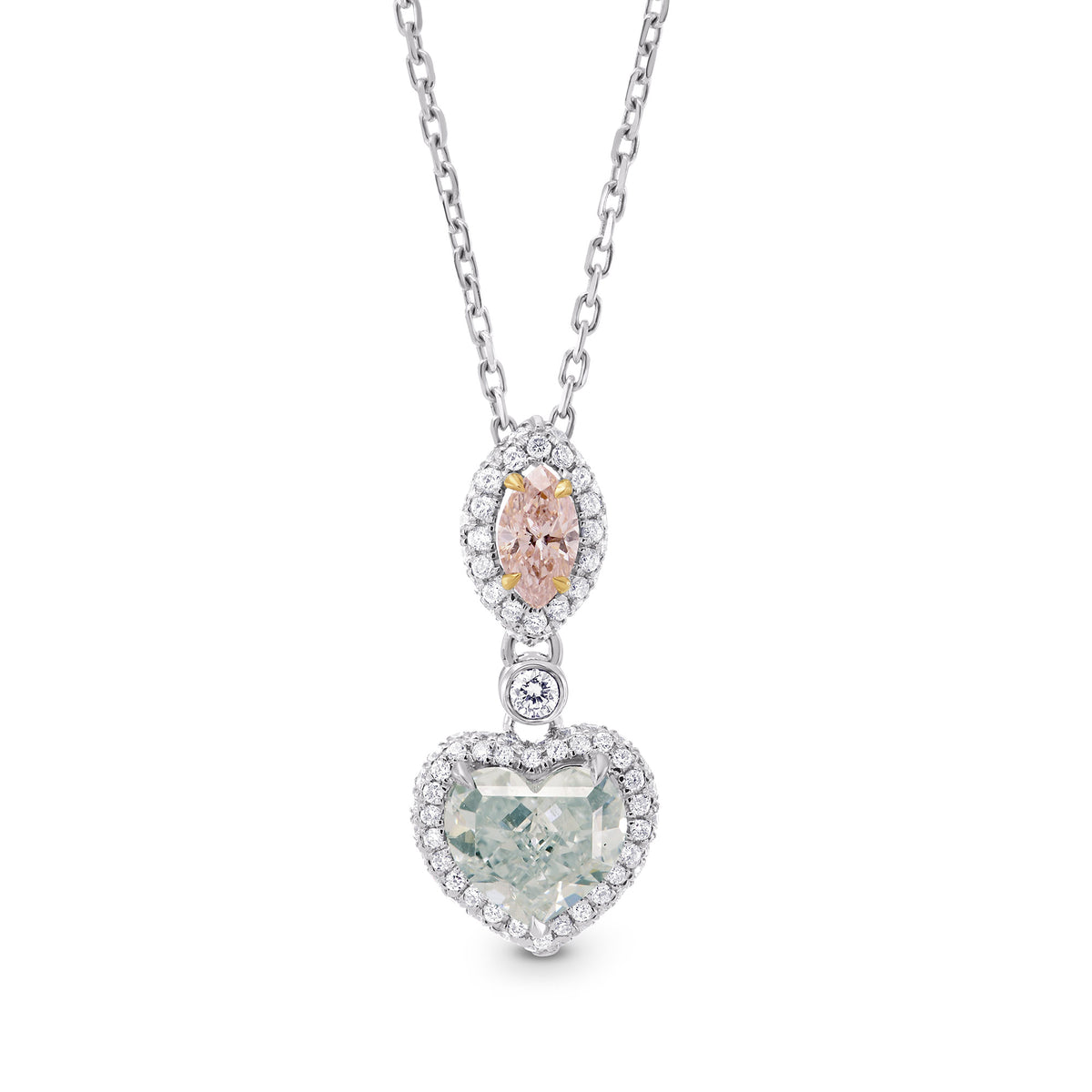 Argyle Pink Marquise & Green Heart Diamond Pendant