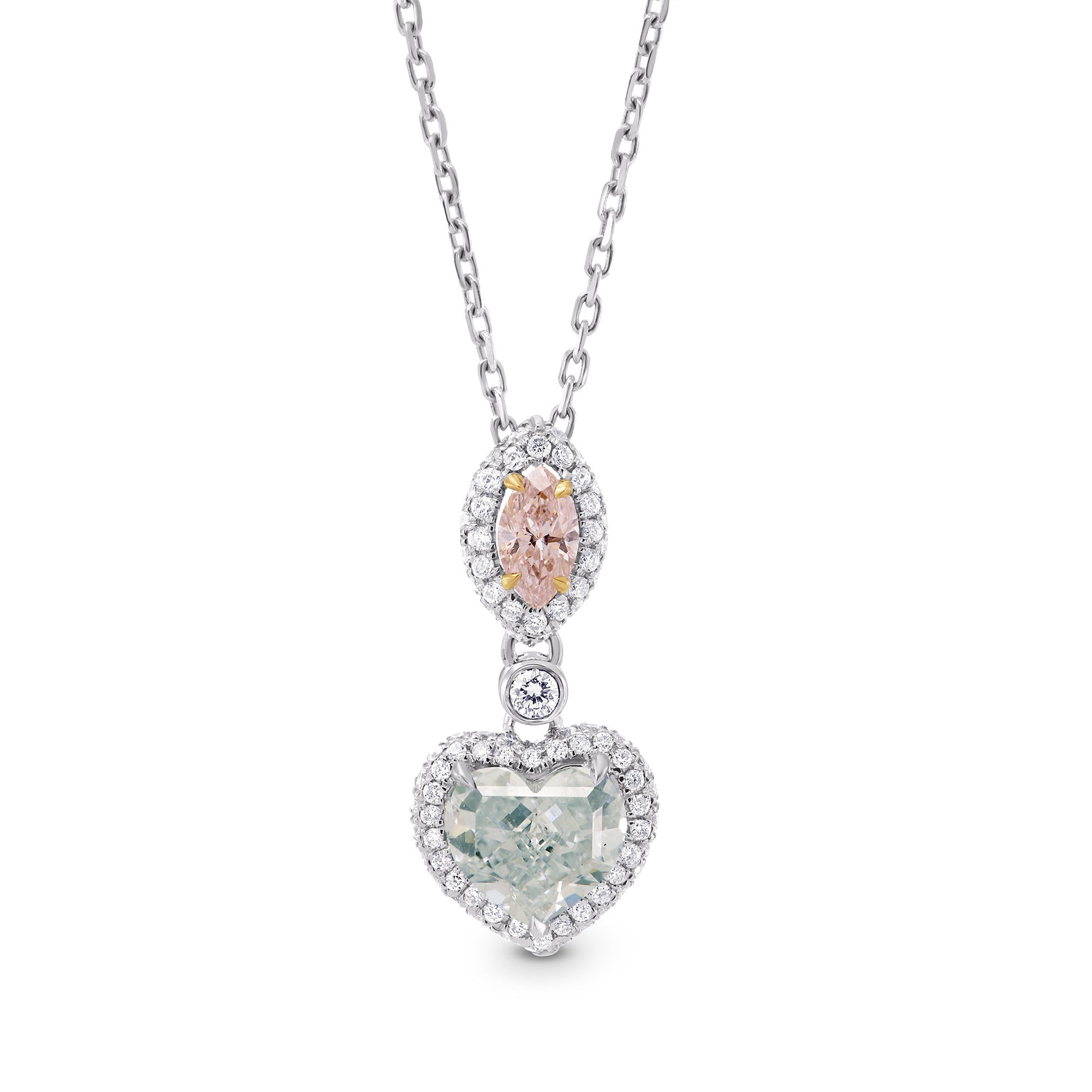 Argyle Pink Marquise & Green Heart Diamond Pendant