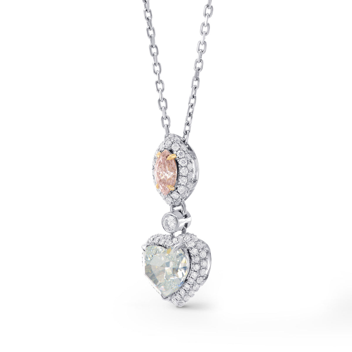 Argyle Pink Marquise & Green Heart Diamond Pendant