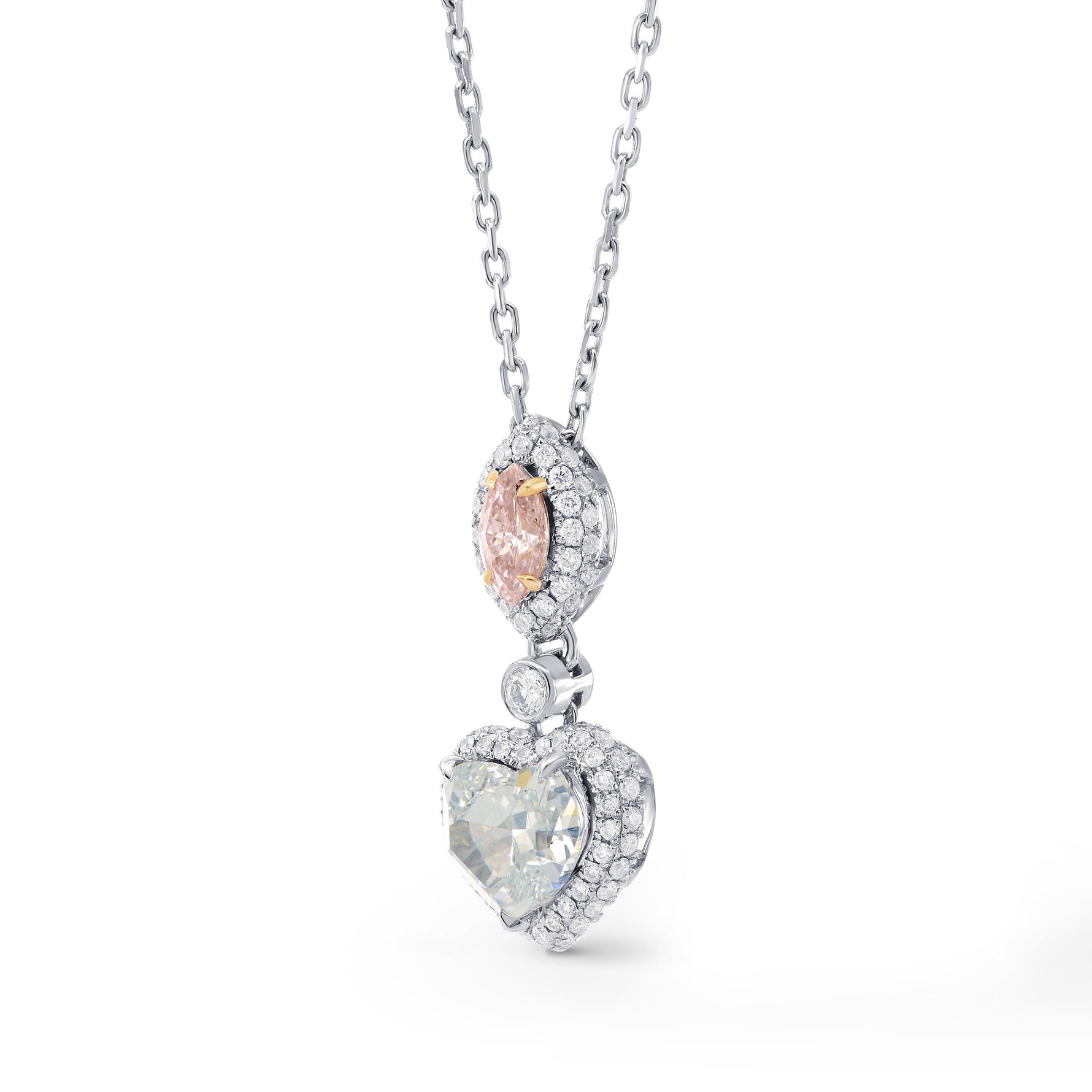 Argyle Pink Marquise & Green Heart Diamond Pendant