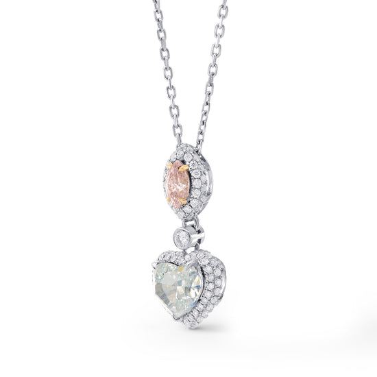 Argyle Pink Marquise & Green Heart Diamond Pendant