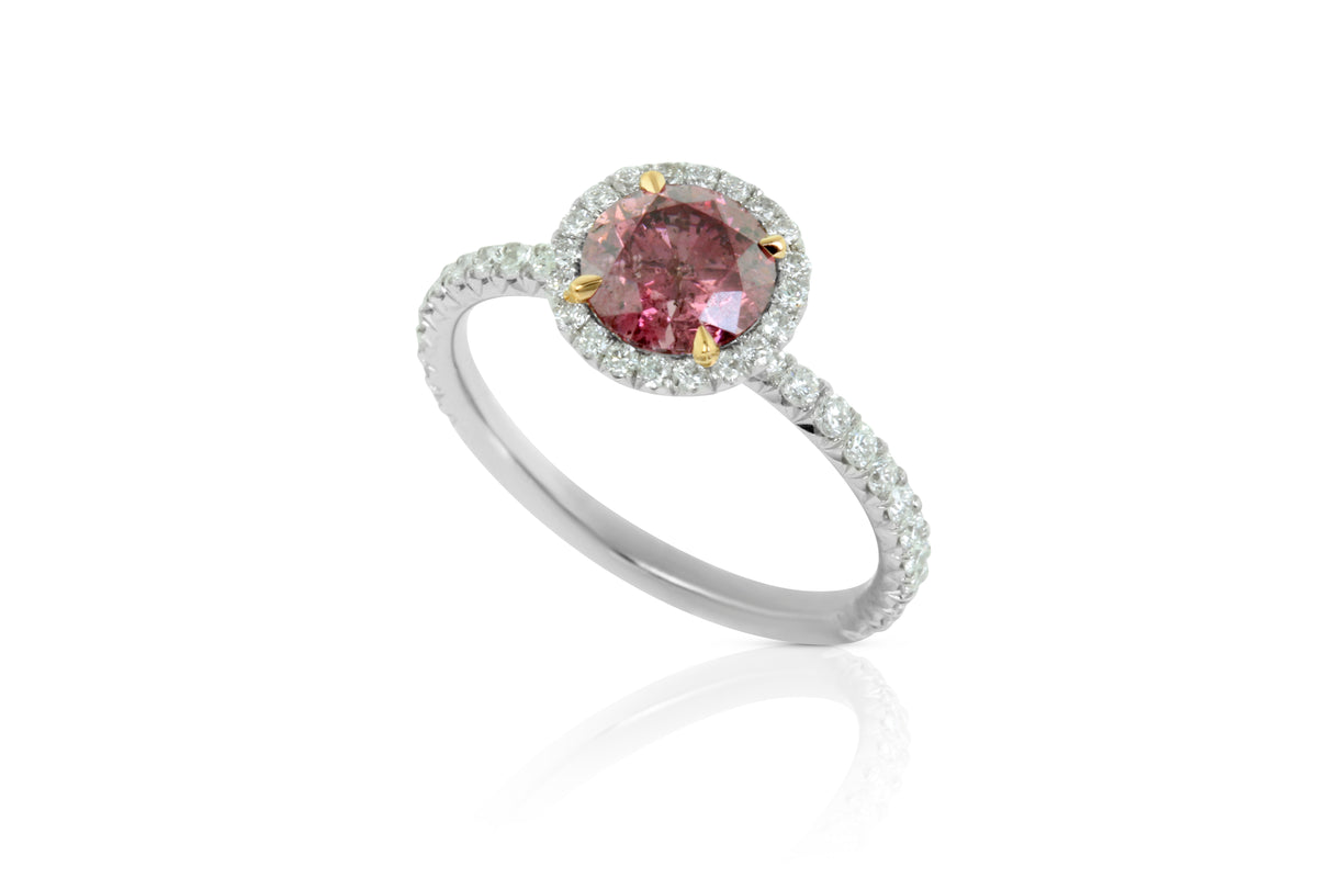 Fancy Deep Pink Round Diamond Halo Ring 