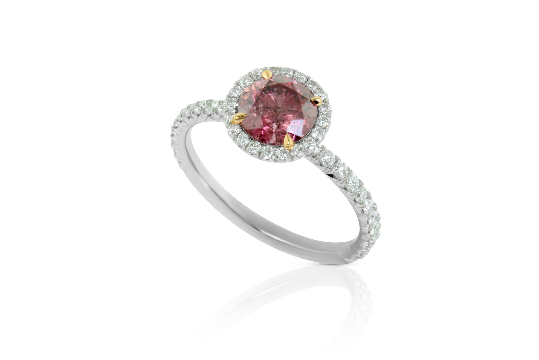 Fancy Deep Pink Round Diamond Halo Ring 