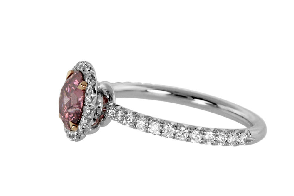 Fancy Deep Pink Round Diamond Halo Ring 