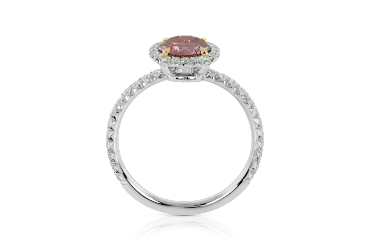 Fancy Deep Pink Round Diamond Halo Ring 
