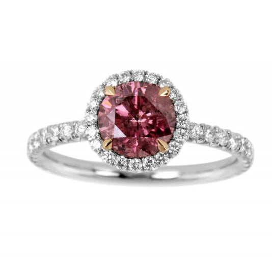 Fancy Deep Pink Round Diamond Halo Ring 