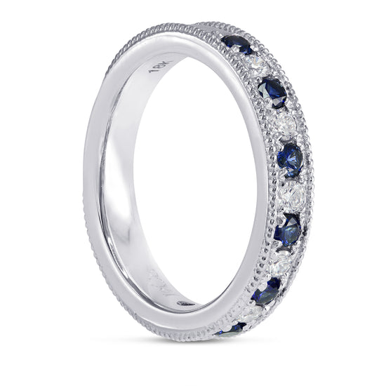 Milgrain Sapphire and Diamond Band Ring - 3