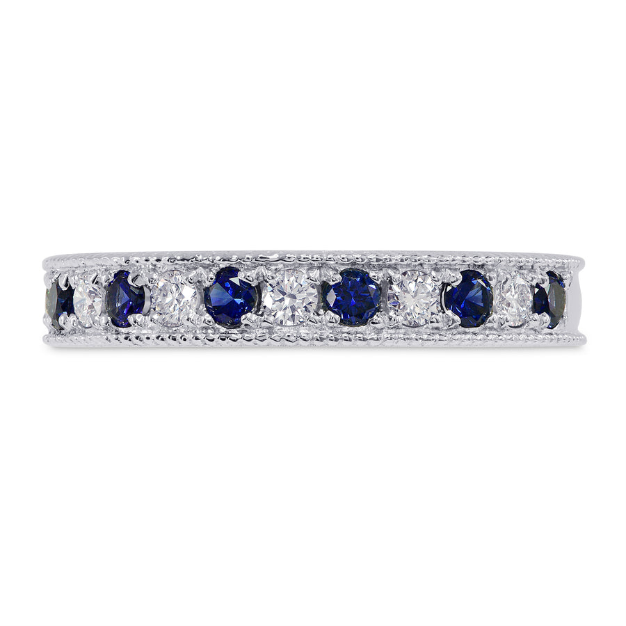 Milgrain Sapphire and Diamond Band Ring