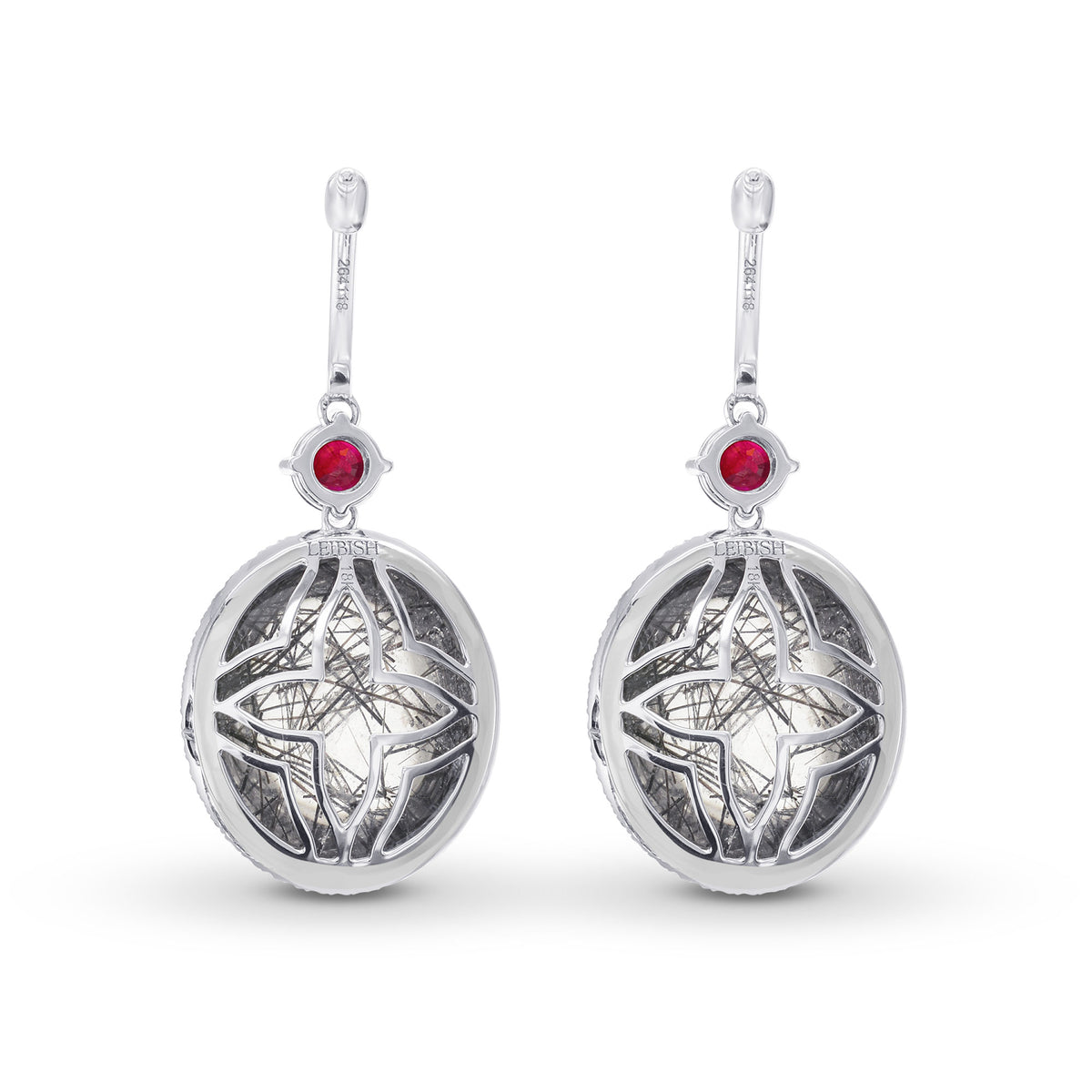 Needle Tourmaline, Ruby & Diamond Drop Earrings