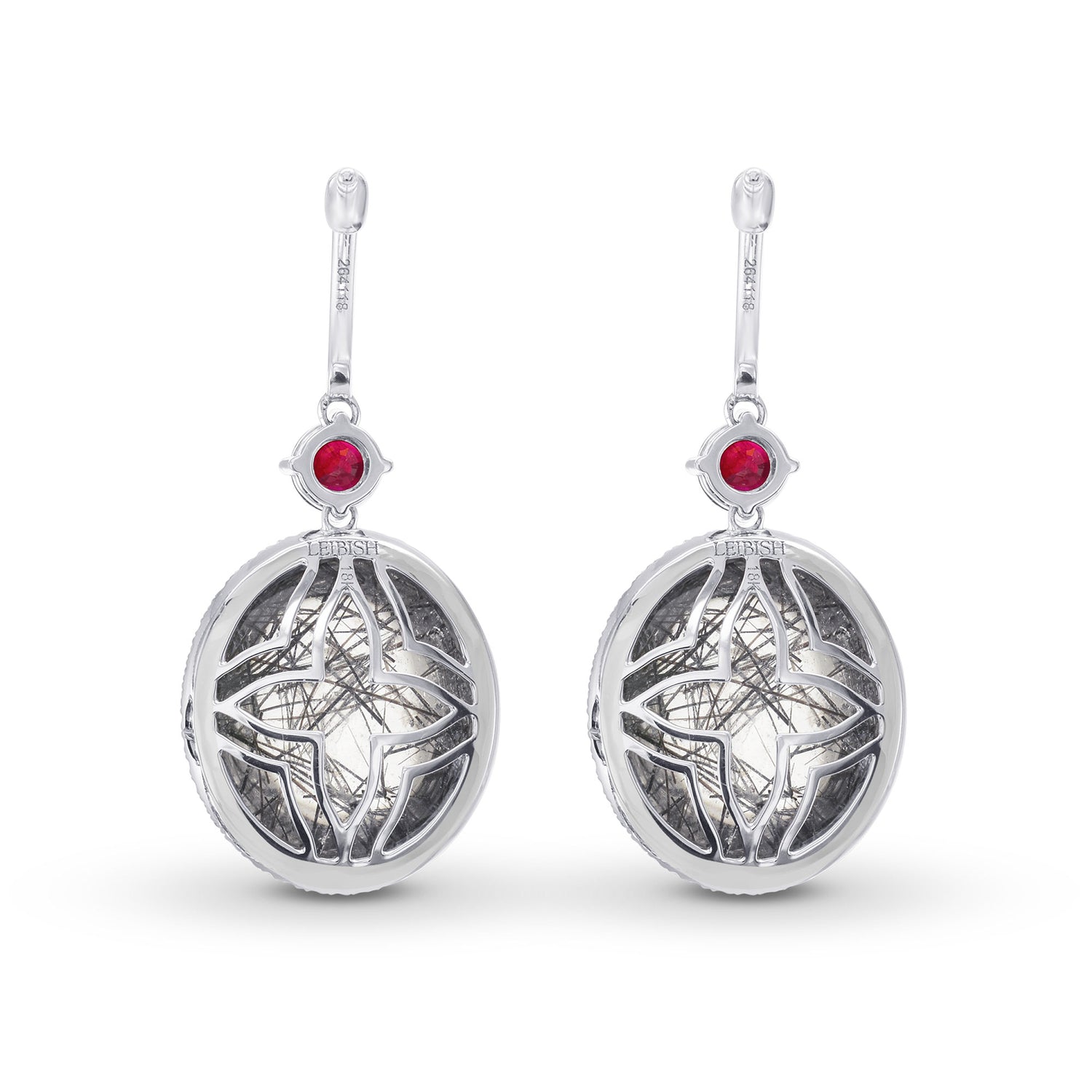 Needle Tourmaline, Ruby & Diamond Drop Earrings