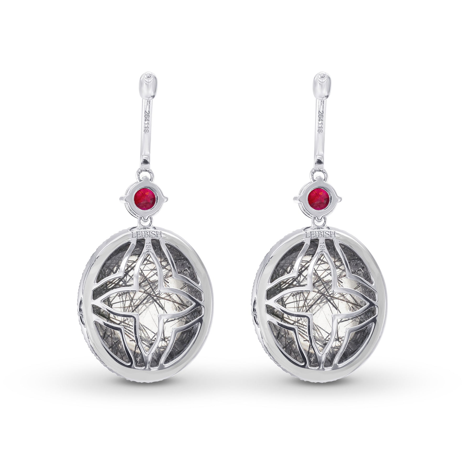 Needle Tourmaline, Ruby & Diamond Drop Earrings