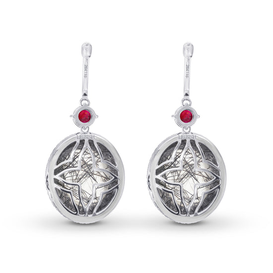 Needle Tourmaline, Ruby & Diamond Drop Earrings