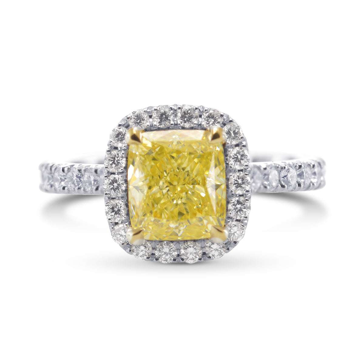 Fancy Yellow Cushion Diamond Carriage Halo Ring