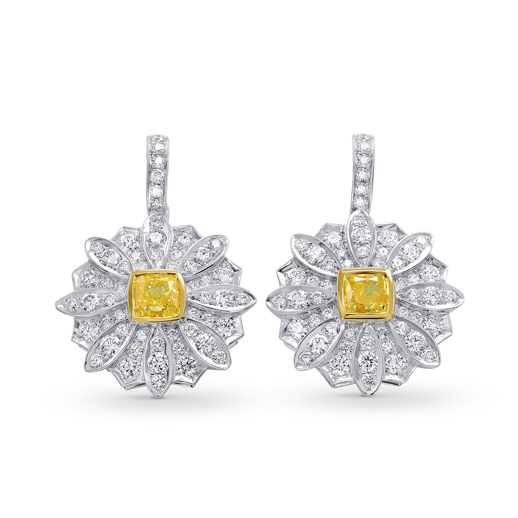 Fancy Intense Yellow Cushion Diamond Drop Earrings