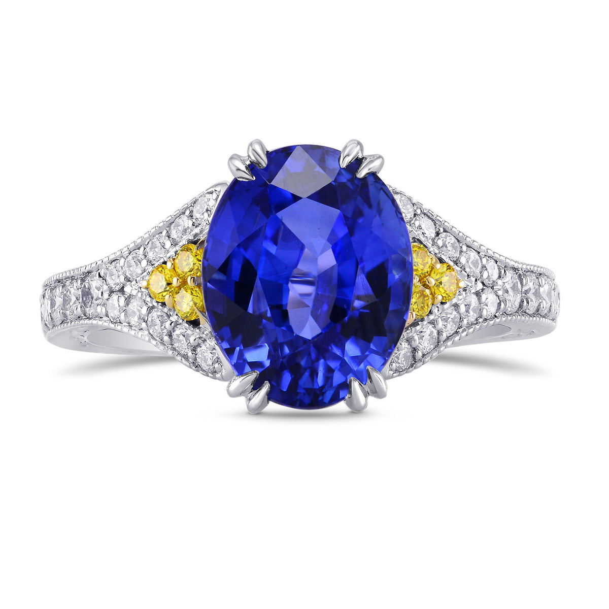 Vintage Style Oval Sapphire &  Yellow Diamond Ring