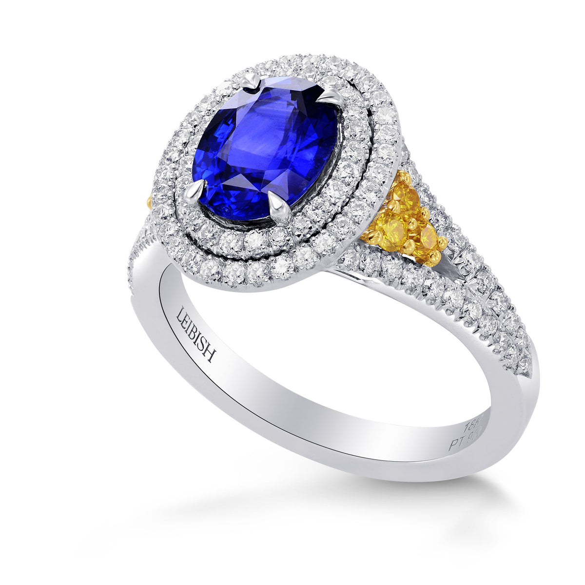 Oval Sapphire & Yellow Diamond Accent Halo Ring