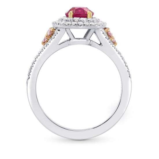 Unheated Ruby & Pink Diamond Double Halo Ring