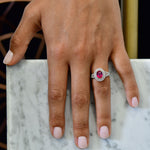 Unheated Ruby & Pink Diamond Double Halo Ring