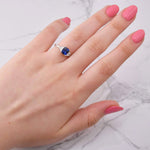 Unheated Blue Sapphire Cushion & Trapezoid Diamond 3 stone Ring with Yellow Diamond Accent