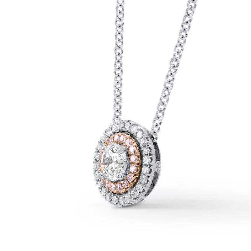 White Pink & White Diamond Round Double Halo Pendant - 2