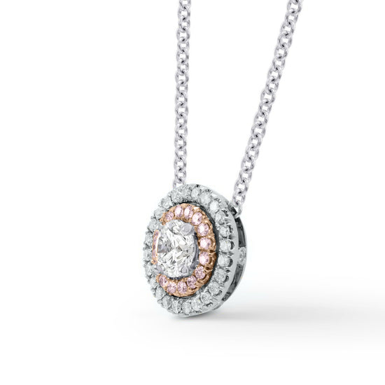White Pink & White Diamond Round Double Halo Pendant - 2
