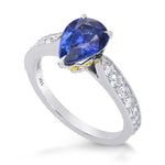 Sapphire Pear & Yellow Diamond Crown Ring