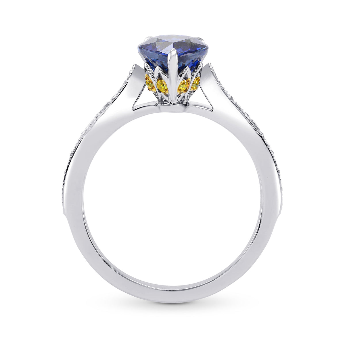 Sapphire Pear & Yellow Diamond Crown Ring