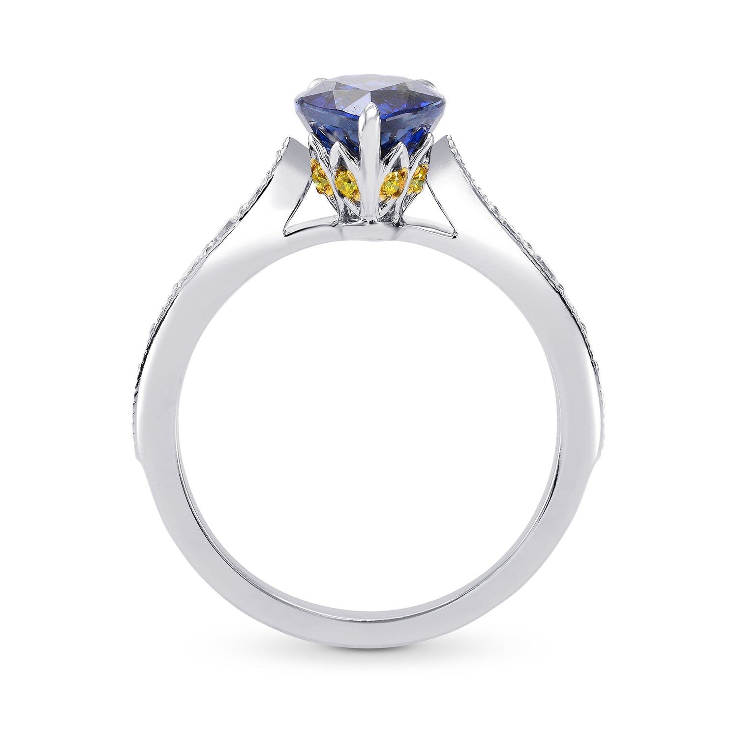 Sapphire Pear & Yellow Diamond Crown Ring