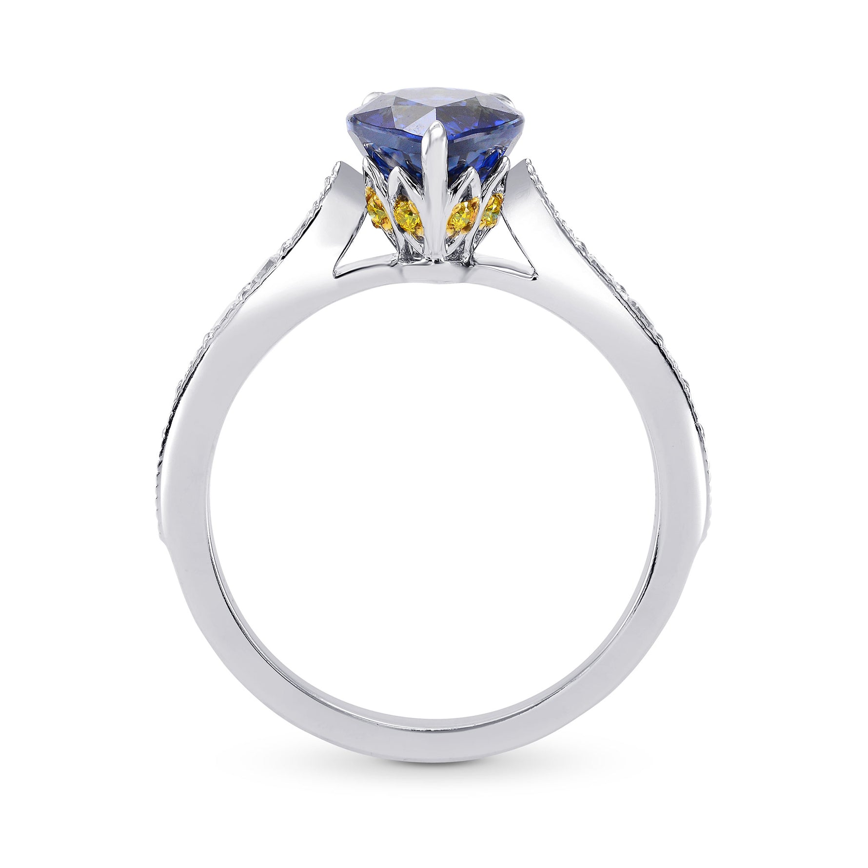 Sapphire Pear & Yellow Diamond Crown Ring