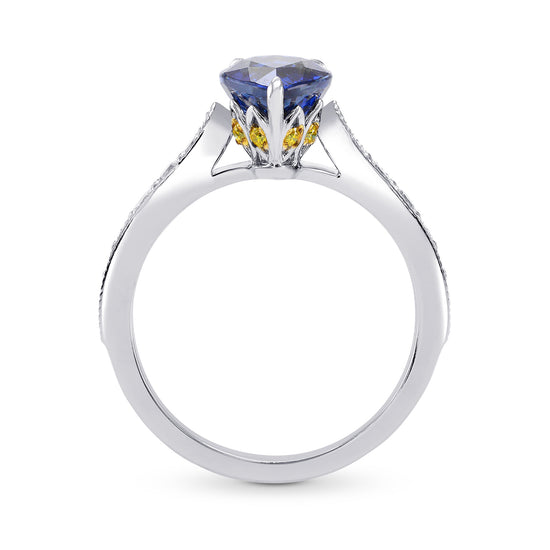 Sapphire Pear & Yellow Diamond Crown Ring