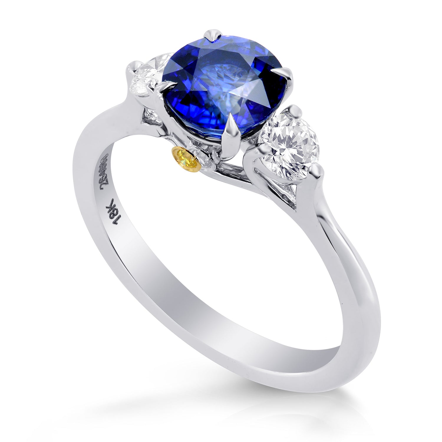 Sapphire & Diamond 3 Stone Engagement Ring with Yellow Diamond Accent