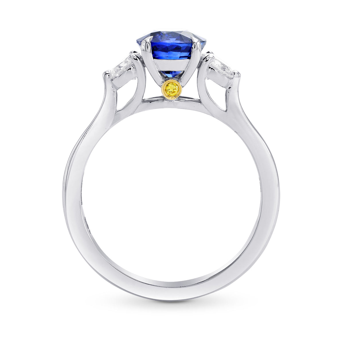 Sapphire & Diamond 3 Stone Engagement Ring with Yellow Diamond Accent