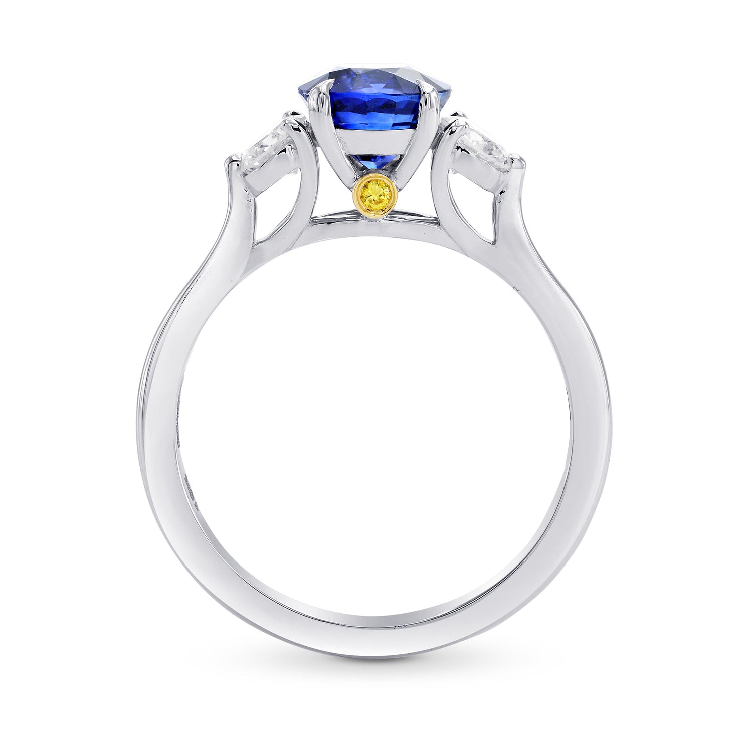 Sapphire & Diamond 3 Stone Engagement Ring with Yellow Diamond Accent