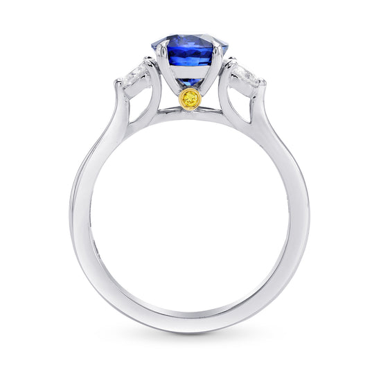 Sapphire & Diamond 3 Stone Engagement Ring with Yellow Diamond Accent