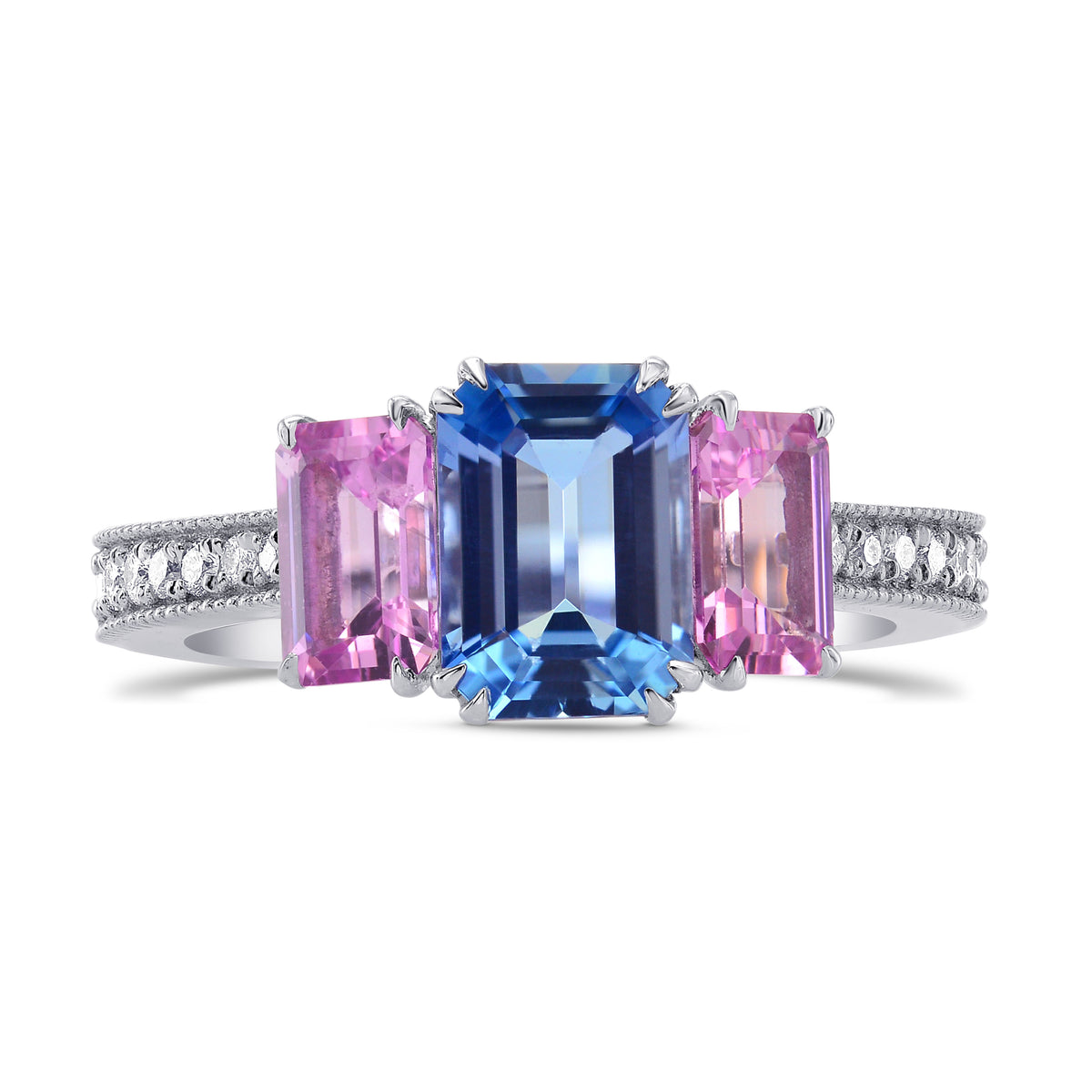 Aquamarine & Pink Sapphire Diamond Ring