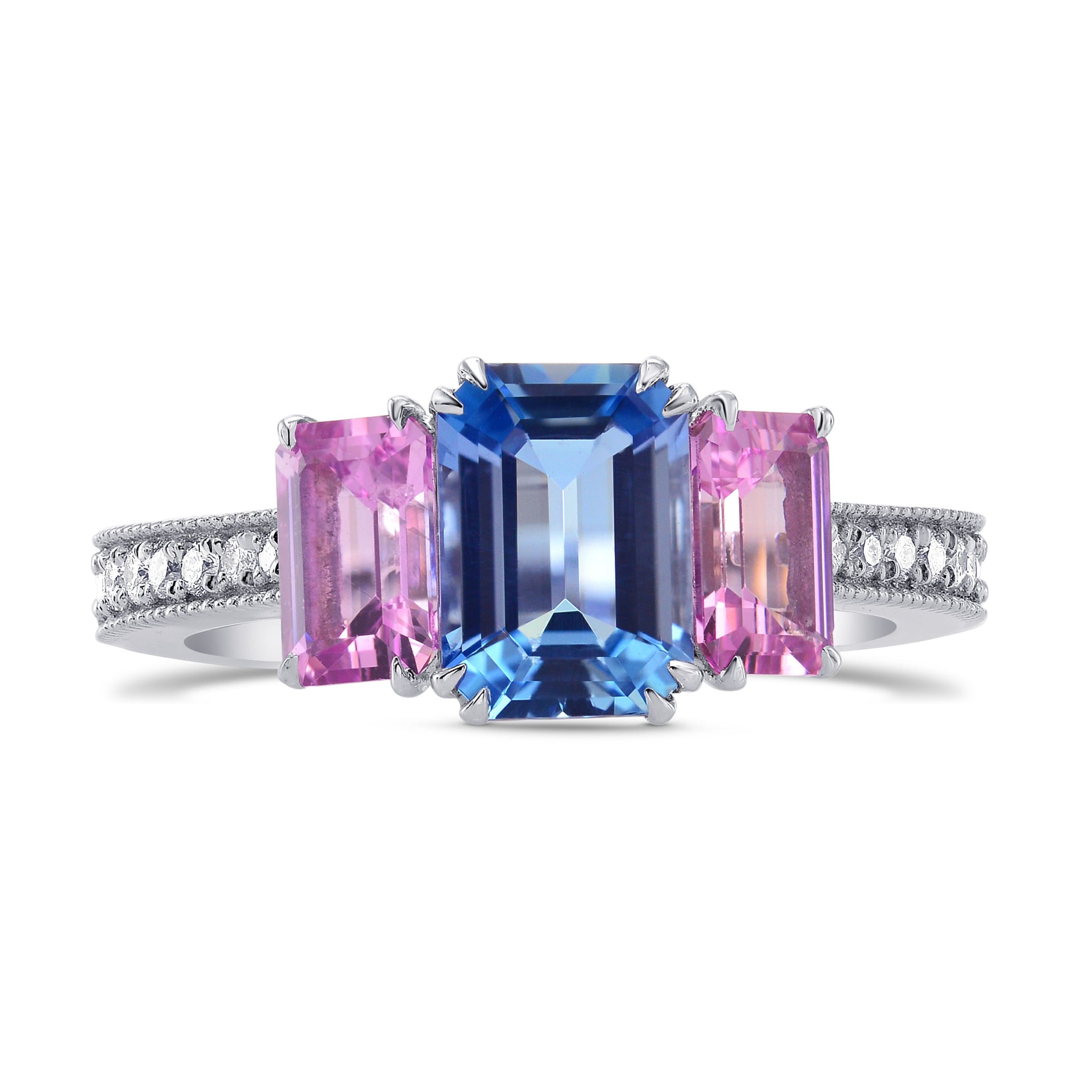 Aquamarine & Pink Sapphire Diamond Ring