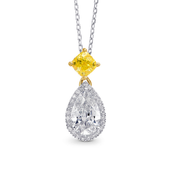 Pendente con Diamante Giallo Intenso Fancy e Pera Bianca con Halo