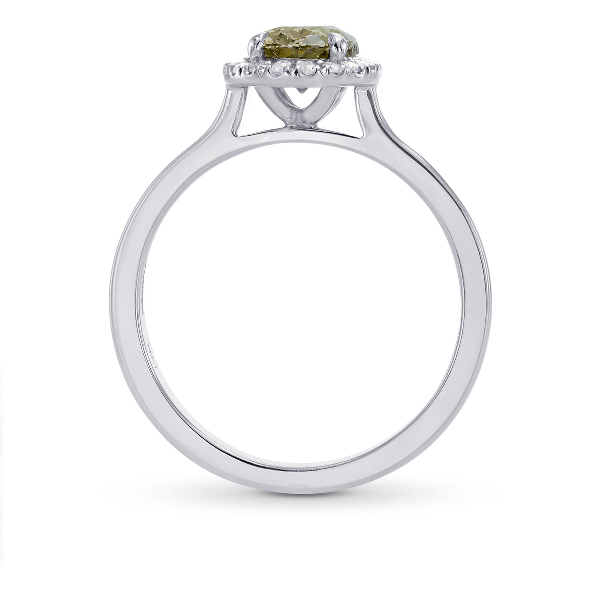 Fancy Brownish Greenish Yellow Oval Diamond Halo Ring