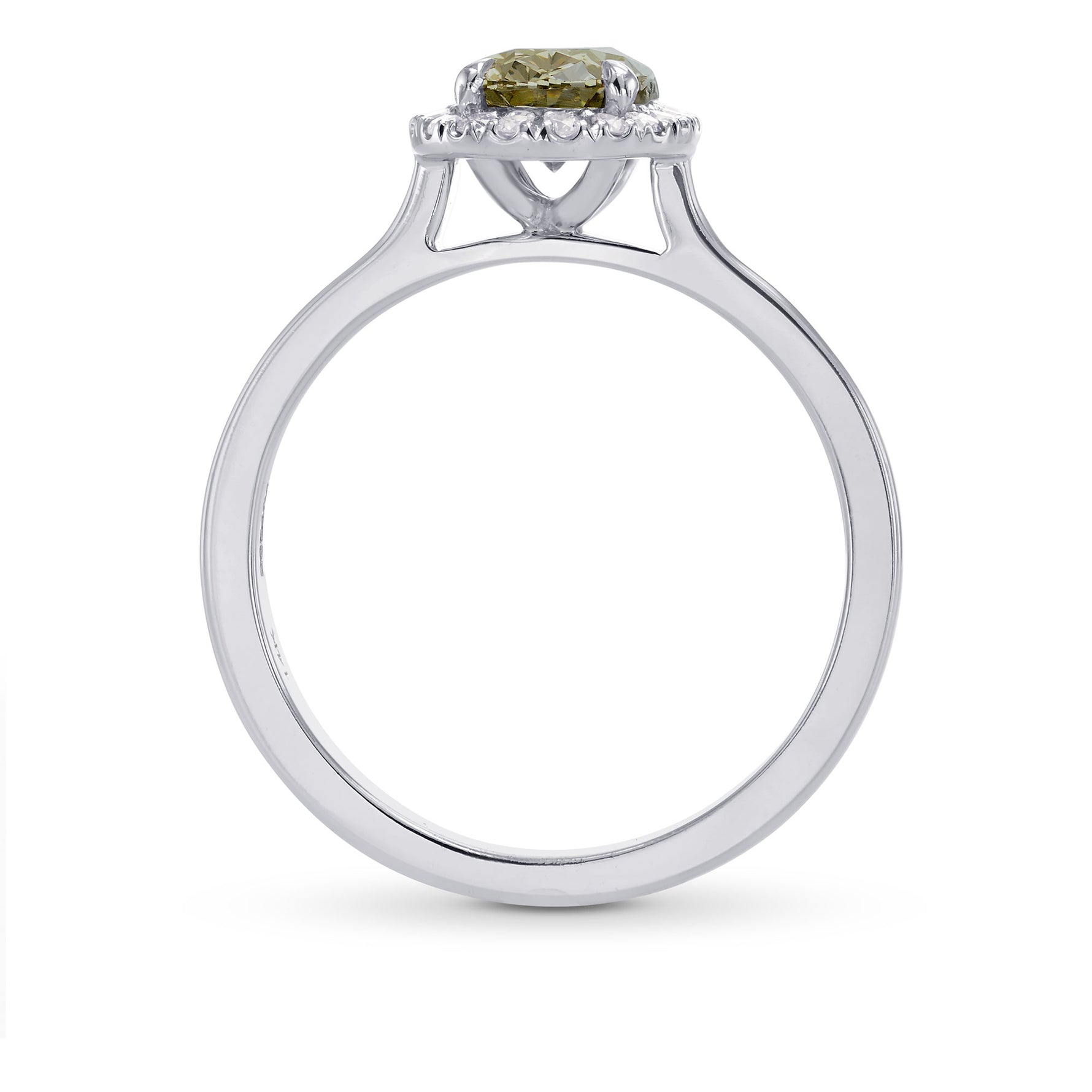 Fancy Brownish Greenish Yellow Oval Diamond Halo Ring