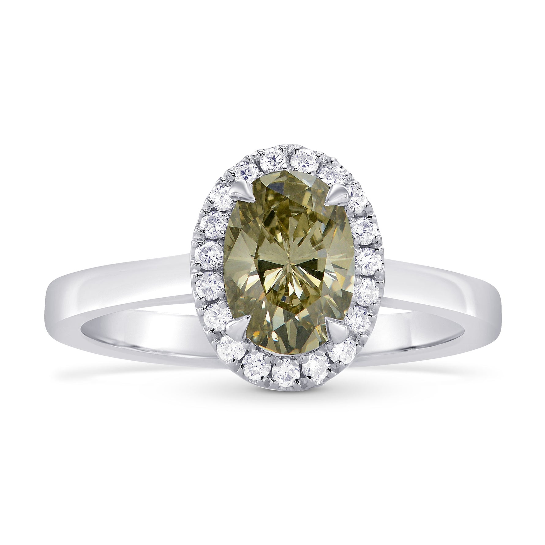 Fancy Brownish Greenish Yellow Oval Diamond Halo Ring