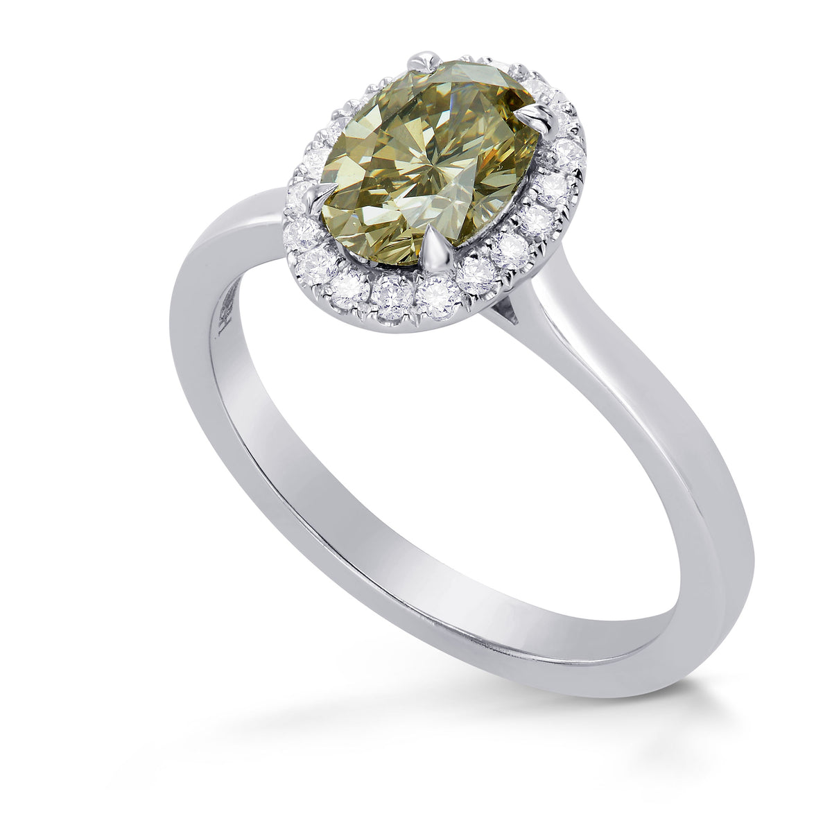 Fancy Brownish Greenish Yellow Oval Diamond Halo Ring