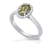 Fancy Brownish Greenish Yellow Oval Diamond Halo Ring